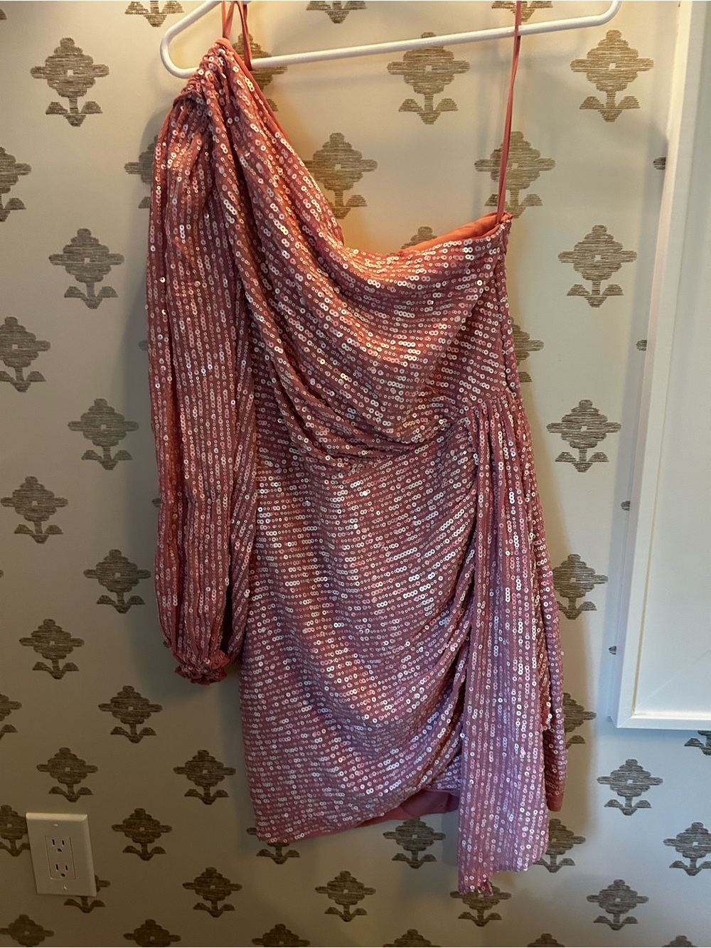 SAYLOR Rose Pink One-Shoulder Sequin Draped Dress